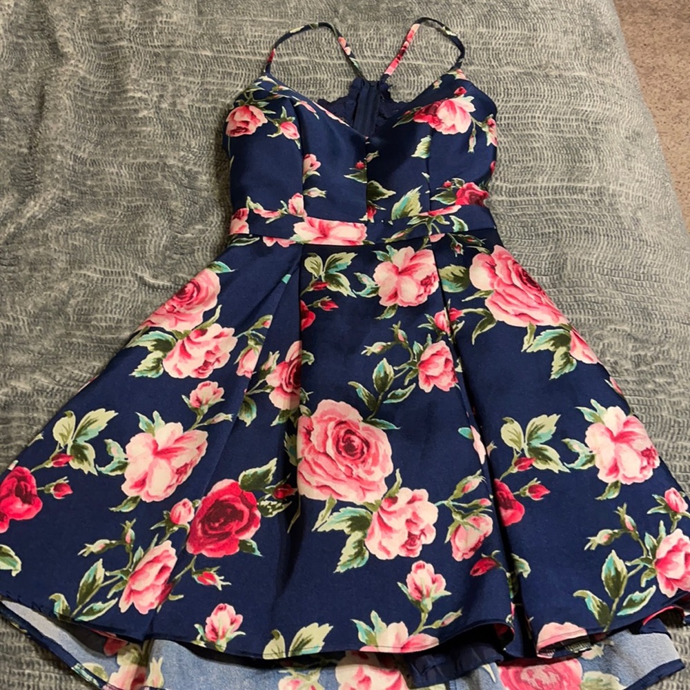 B.Smart Navy Blue Floral Lace Dress